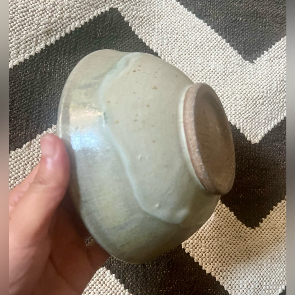 Studio Pottery Bowl Sage Green Drip Glaze Signed Ceramic Modern Coastal Neutral - Picture 3 of 9